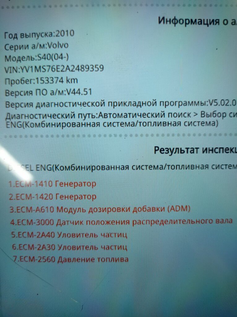 Volvo S40 1.6 TDCI Ошибка 2A30 (P2002)